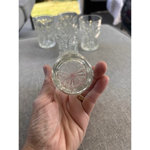 5 Vintage 3.5" Tumblers Antique Indiana Glass Oval Star Clear Juice Pressed - Picture 7 of 7